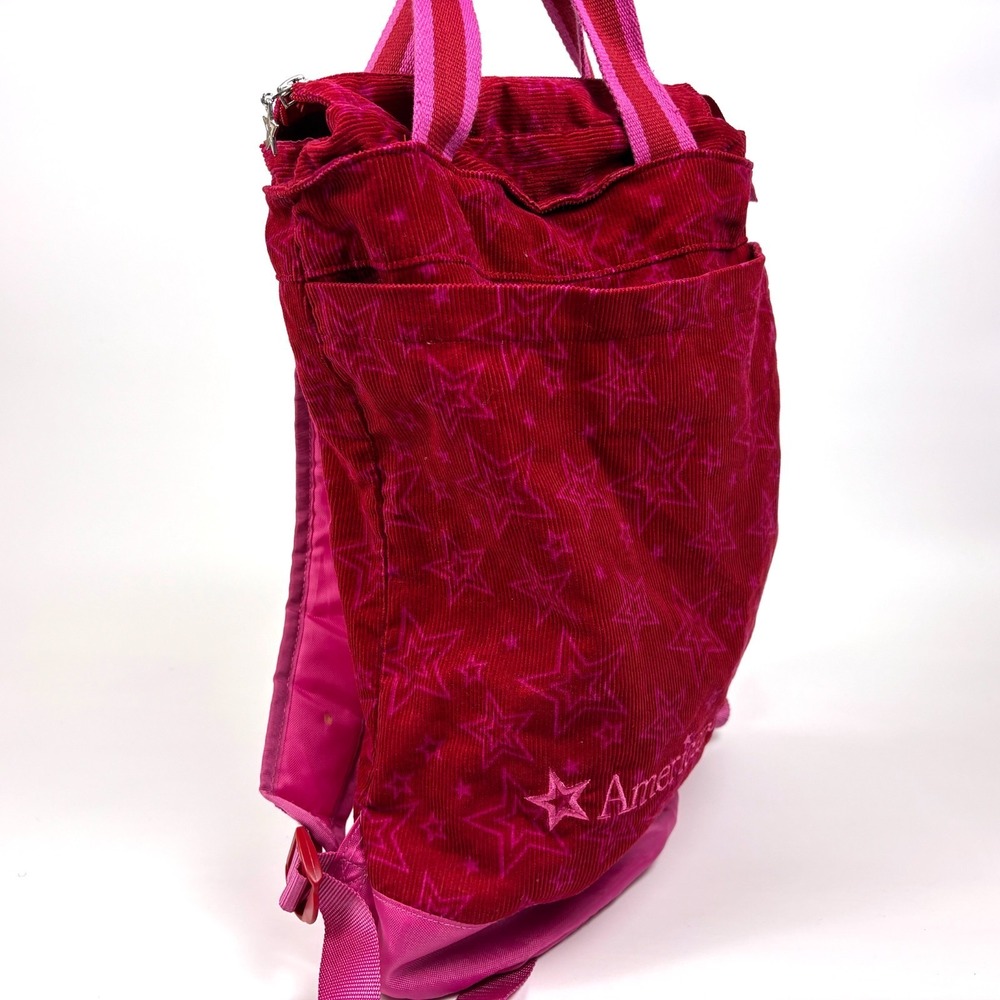 American Girl Corduroy Backpack Doll Carrier Berry/Pink Embroidered‎ Top Carry - Picture 8 of 16